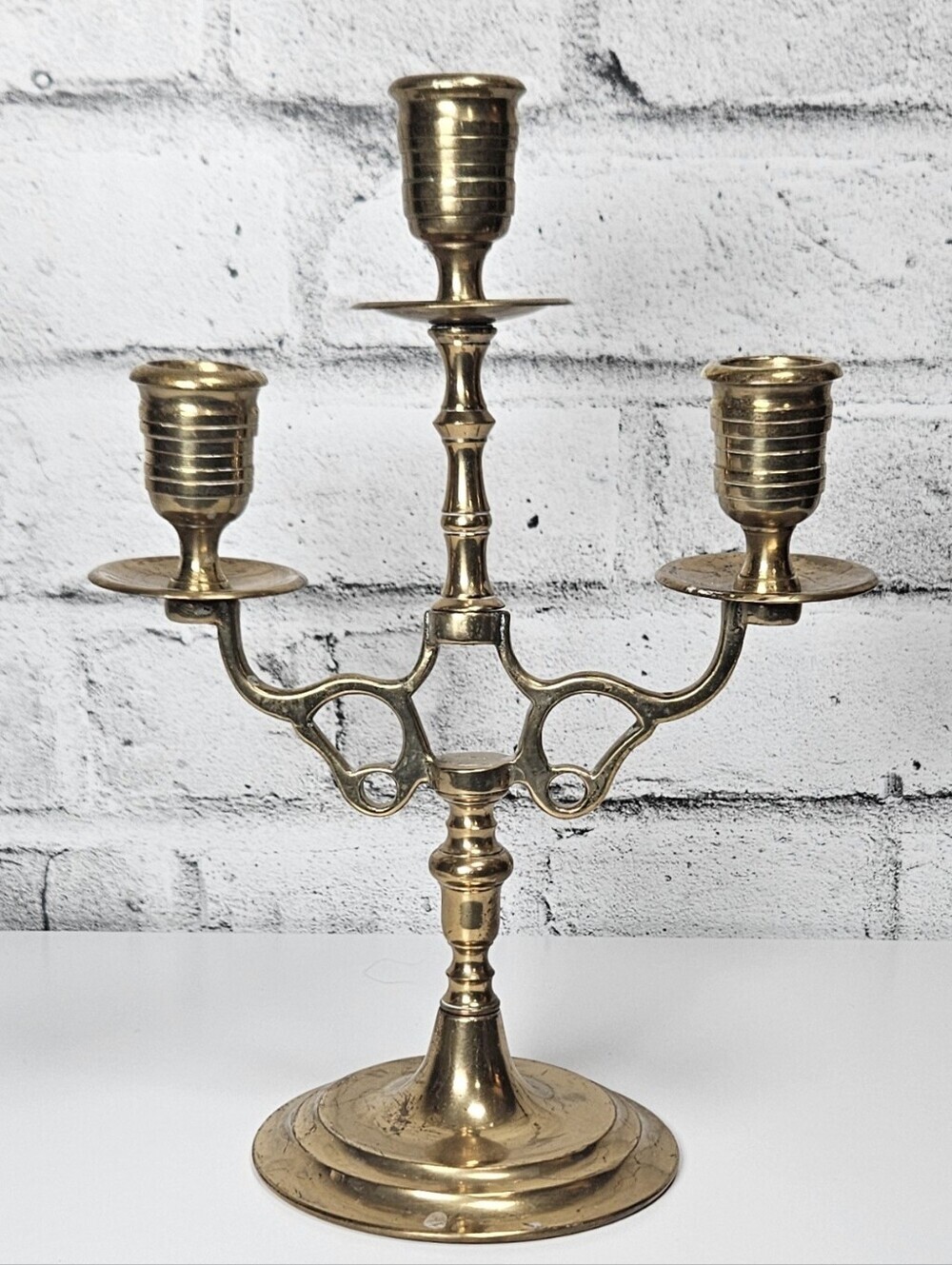 Vintage Brass 3 Arm Candelabra Candle Holder Centerpiece Decor